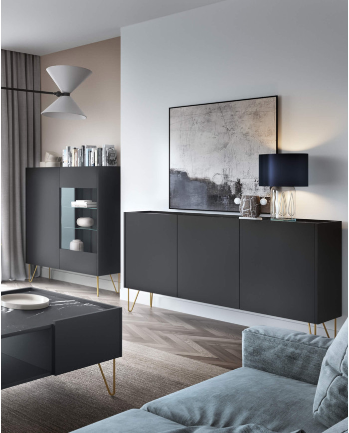 Harmony K144 kumode, trīs durvis, melns grafīts/melns karaliskais marmors — 5 attēls