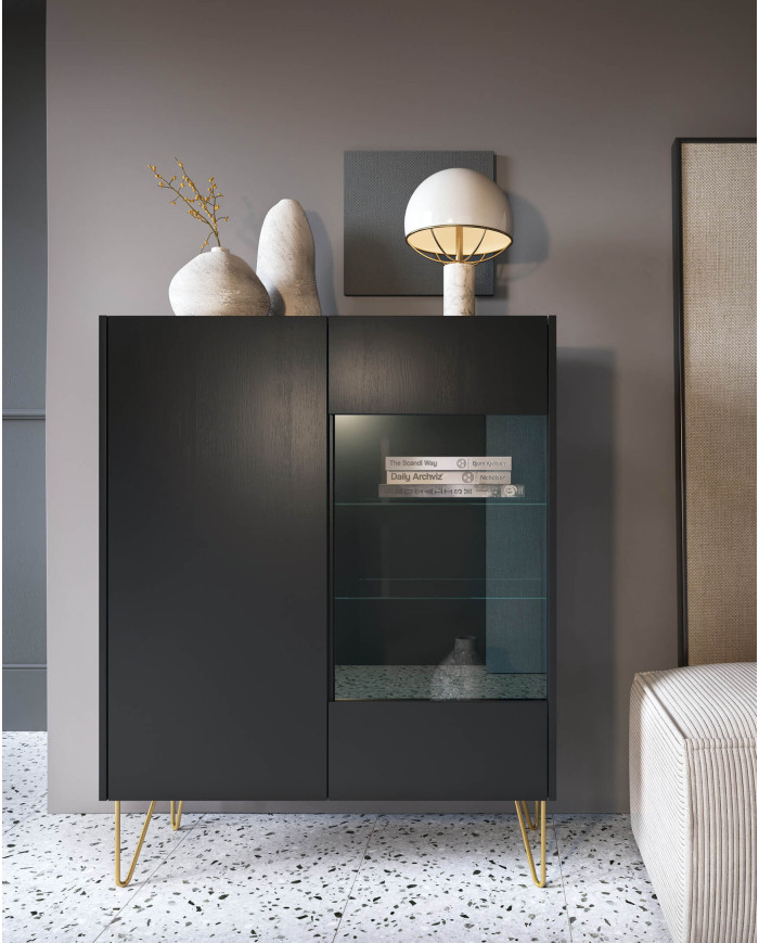 Harmony K144 kumode, trīs durvis, melns grafīts/melns karaliskais marmors — 6 attēls