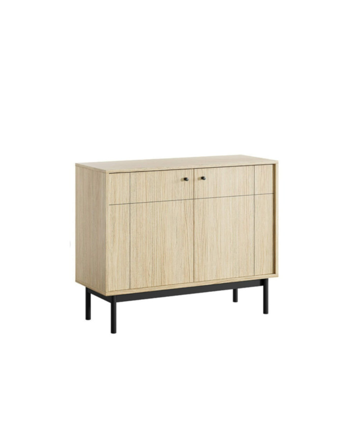 Japandi K-104 kumode, divas durvis, Linea ozols/melna