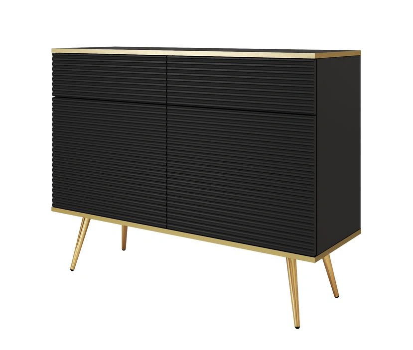 Oro KSZ107 kumode ar skapīšiem un atvilktnēm, melna rievota MDF plāksne — 2 attēls