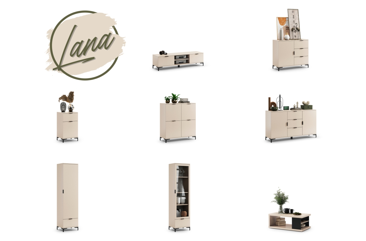 LANA K-150S bēša (šampanieša) kumode - 2 durvju brīvstāvošs skapis ar atvilktnēm — изображение 7