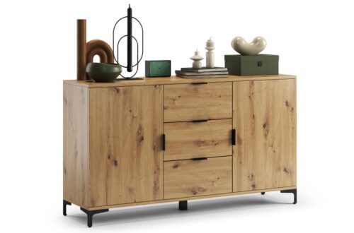LANA K-150S Artisan Oak kumode – 2 durvju brīvstāvošs skapis ar atvilktnēm