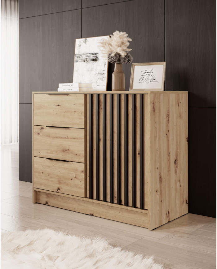 Nelly 2D kumode ar durvīm, atvilktnēm, Artisan ozols/melna — 2 attēls