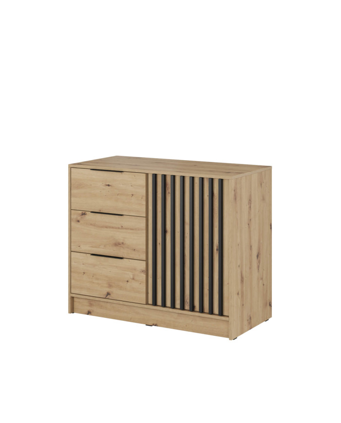 Nelly 2D kumode ar durvīm, atvilktnēm, Artisan ozols/melna