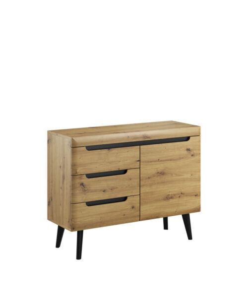 Nordi NKSZ107 kumode ar durvīm, atvilktnēm, Artisan ozols/melna