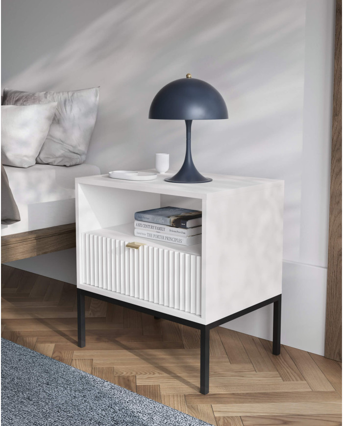 Nova K104 kumode ar atvilktnēm, durvīm, balts/melns rāmis — изображение 7