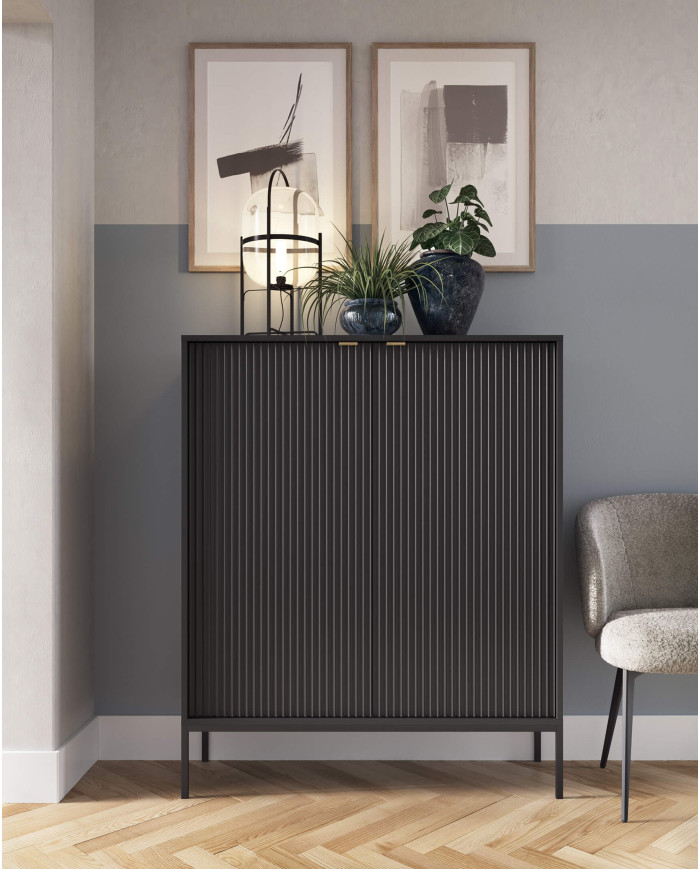Nova K104 kumode ar atvilktnēm, durvīm, melna/melns rāmis — изображение 4