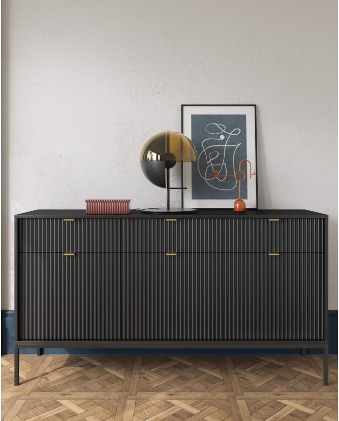 Nova K104 kumode ar atvilktnēm, durvīm, melna/melns rāmis — изображение 6