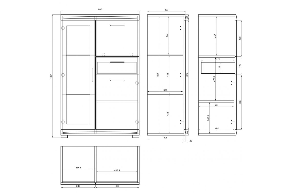 SIMPLE KWD3SZ1 Kumode "Millenium Concrete"/Gleznīgi balta - Vitrīnas plaukts, viesistabas skapītis, spīdīgs stikls — изображение 3