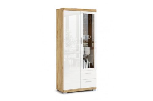 Augsta kumode SIMPLE KWD2SZ2 Craft ozols zelta/balts spīdīgs – DZĪVOJAMĀ ISTABA PLAUKTS PLAUKTS SKAPIS