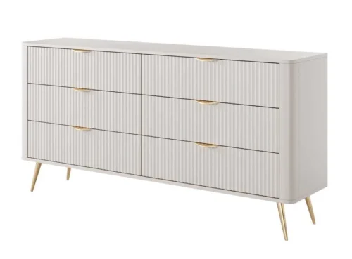Lante kumode 163 cm 6S uz augstām zelta kājām, bēša