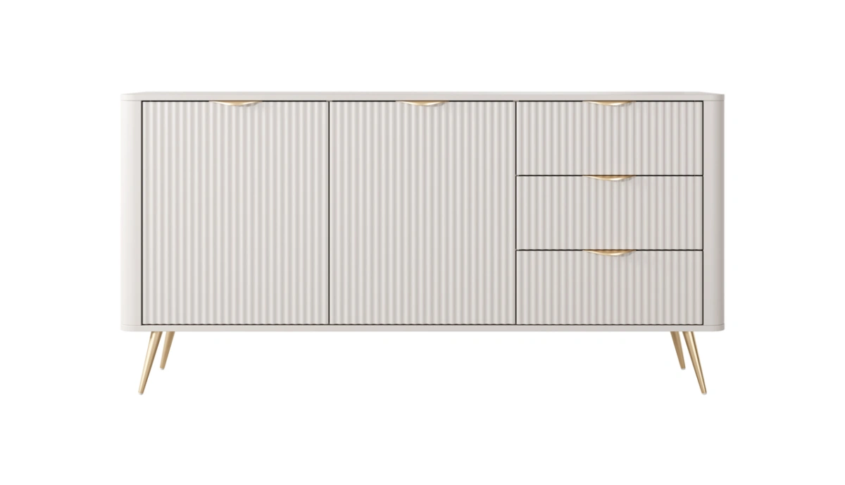 Lante kumode 163 cm 2D3S uz augstām zelta kājām, bēša — 2 attēls