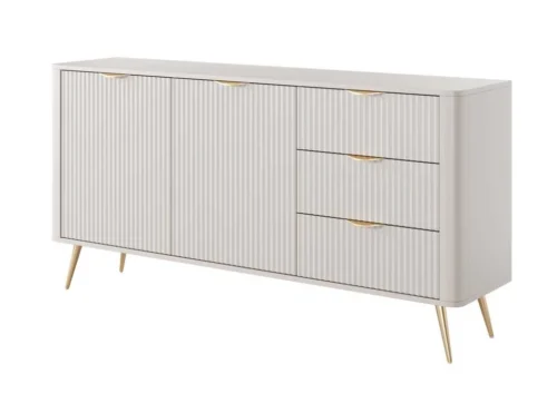 Lante kumode 163 cm 2D3S uz augstām zelta kājām, bēša