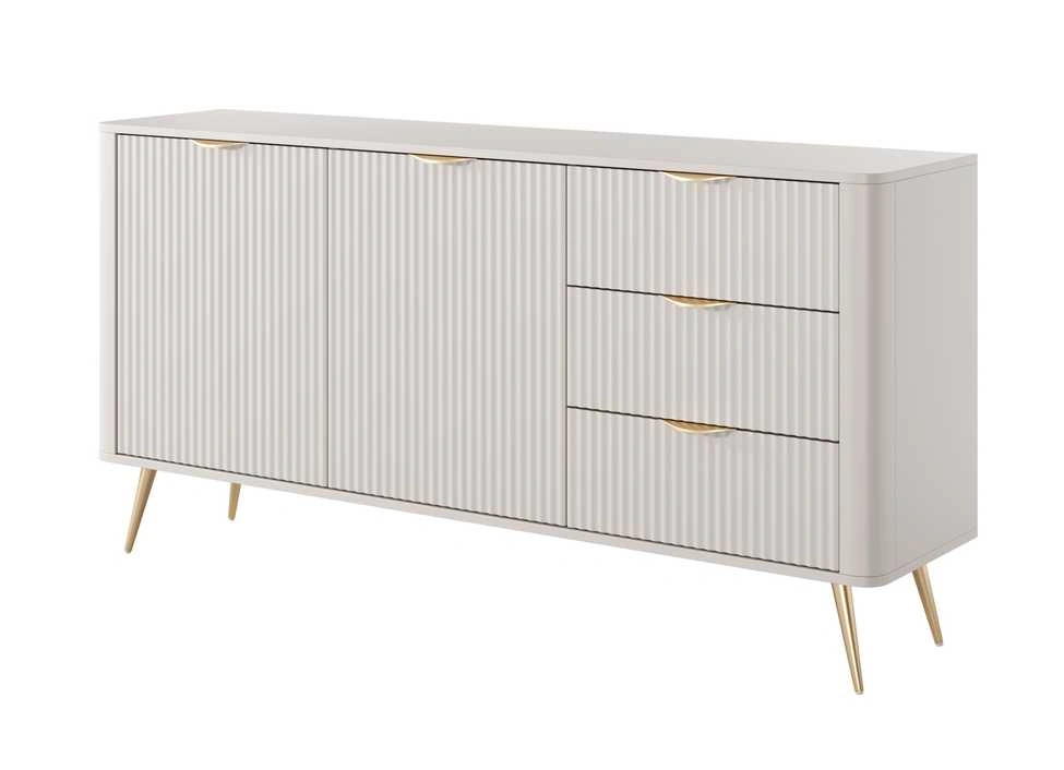 Lante kumode 163 cm 2D3S uz augstām zelta kājām, bēša