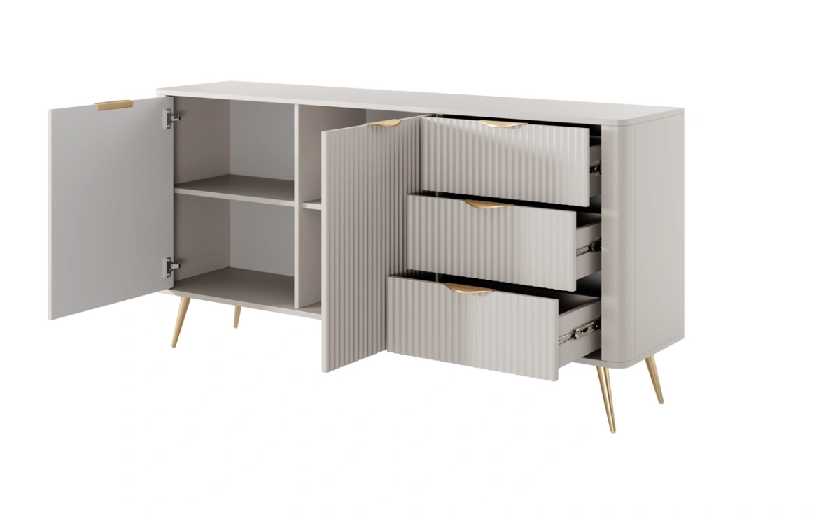 Lante kumode 163 cm 2D3S uz augstām zelta kājām, bēša — 4 attēls
