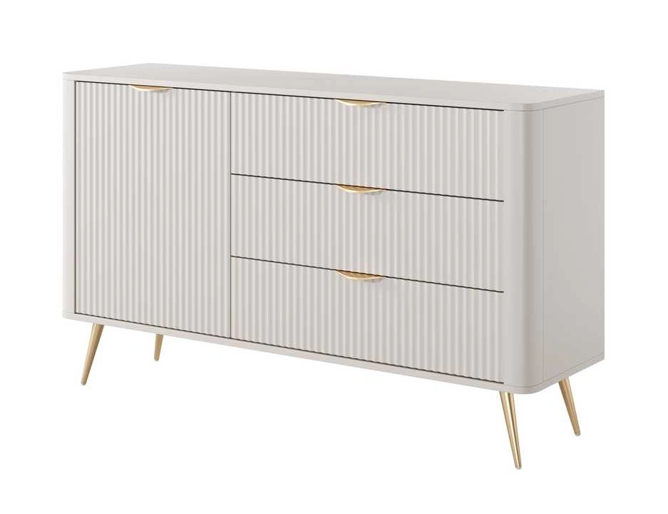 Lante kumode 138 cm D3S uz augstām zelta kājām, bēša