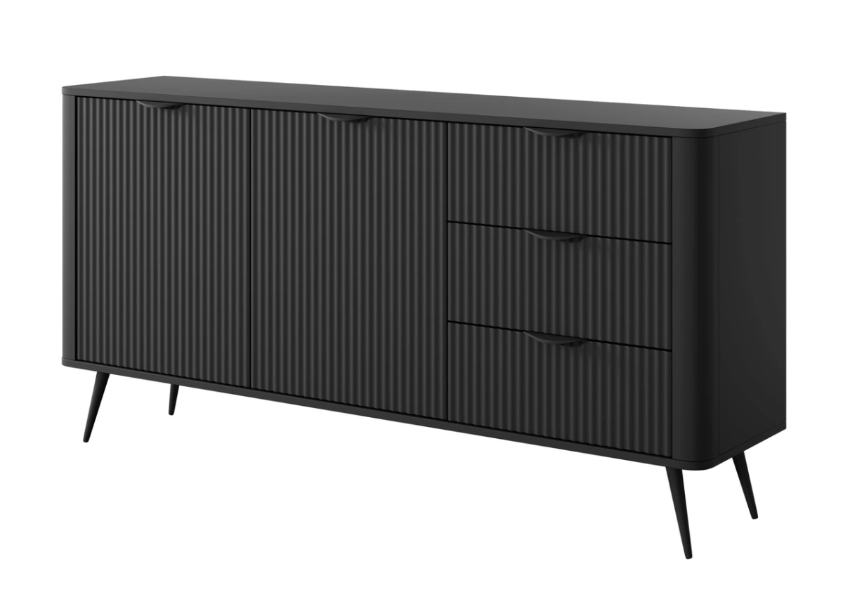 Lante kumode 163 cm 2D3S uz augstām kājām, melna