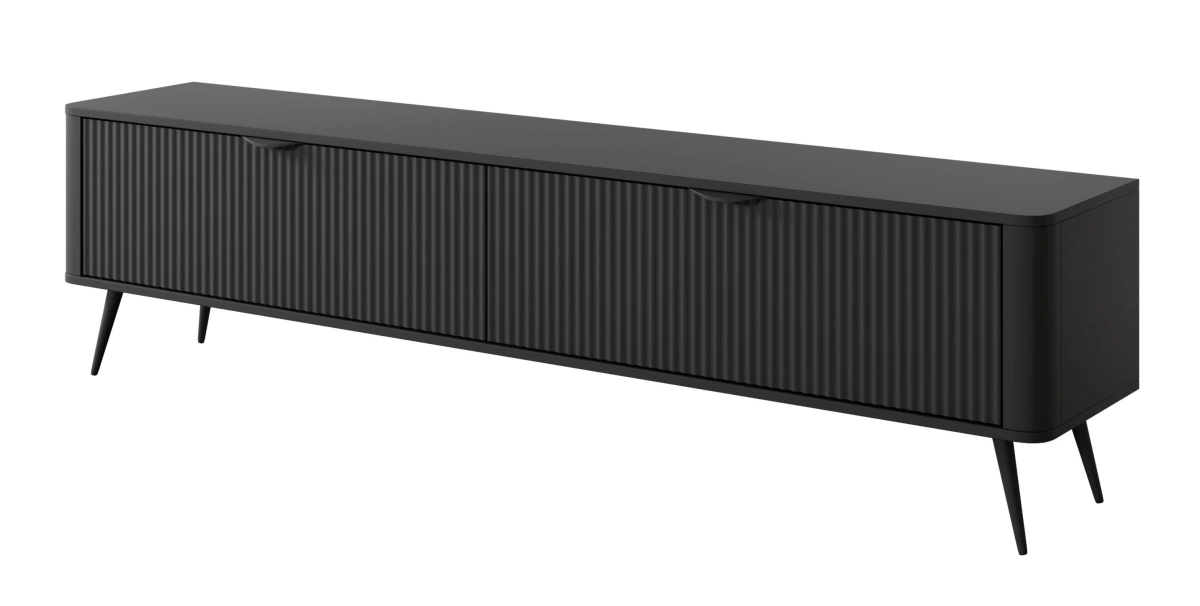 Lante TV skapis 200 cm uz augstām kājām, melns