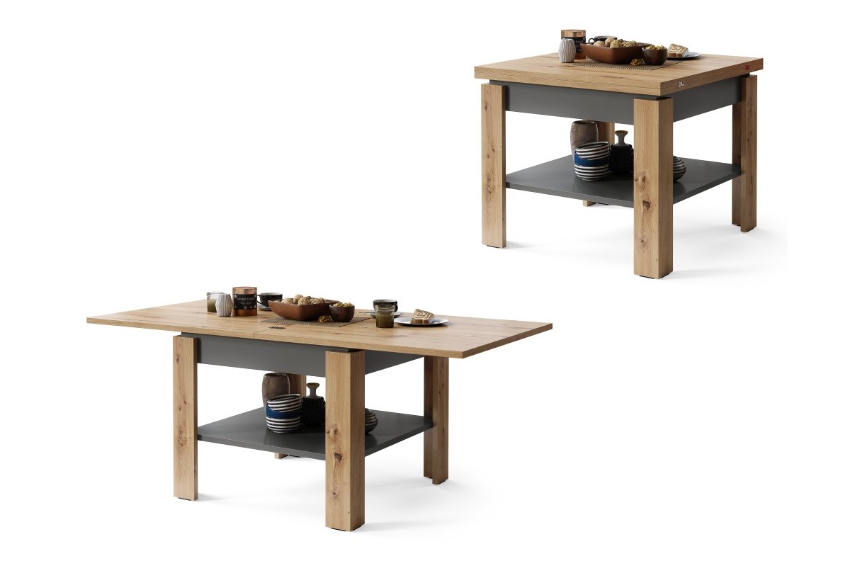 LEO Artisan Oak/Antracīts (tumši pelēks) - KOMPAKTS KAFIJAS GALDIŅŠ AR IZVIETOJAMU GALDA VIRSMU