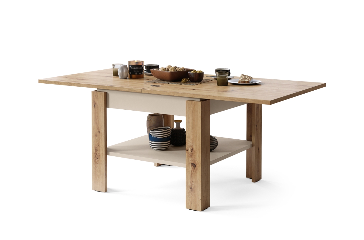 LEO Artisan Oak/Beige (Champagne) - KOMPAKTS KAFIJAS GALDIŅŠ AR IZVIETOJAMU VIRSMU — 6 attēls