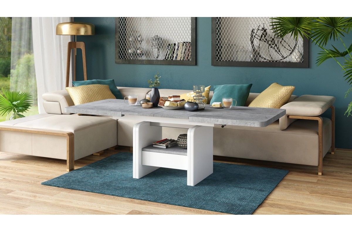 "LEXUS Millenium Concrete/Matt White" - MODERNS IZLIEKAMAIS SOLS, PACELAMAIS GALDIŅŠ, KAFIJAS GALDIŅŠ — изображение 4