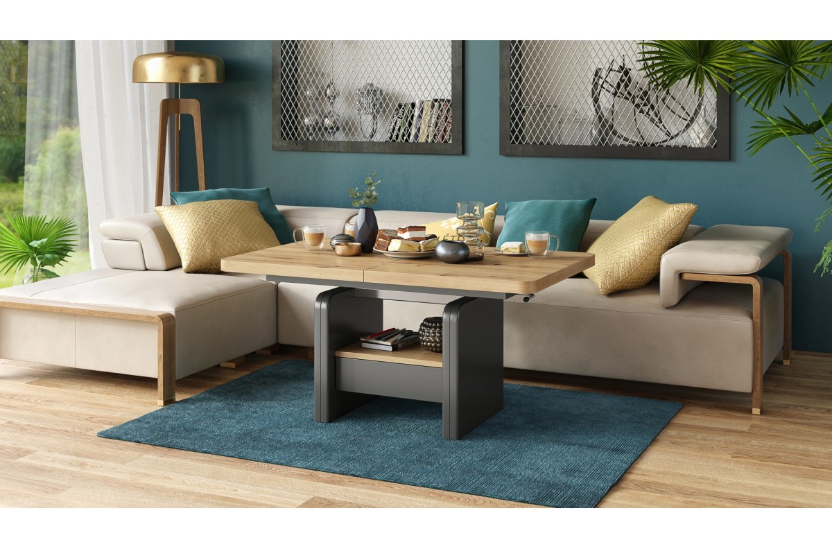 LEXUS Artisan Oak/Antracīta (tumši pelēks) - MODERNS IZGARINĀMS PACEĻAMAIS GALDS — изображение 2