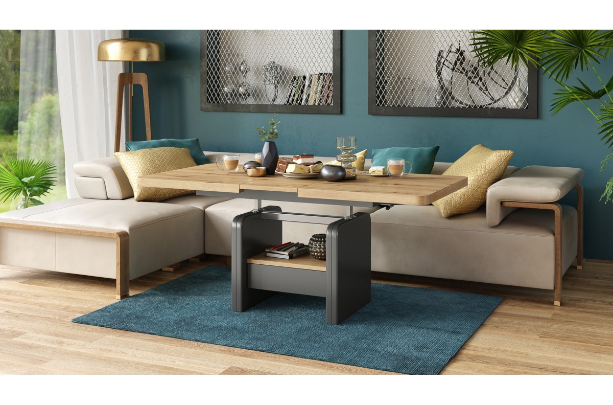 LEXUS Artisan Oak/Antracīta (tumši pelēks) - MODERNS IZGARINĀMS PACEĻAMAIS GALDS — изображение 3