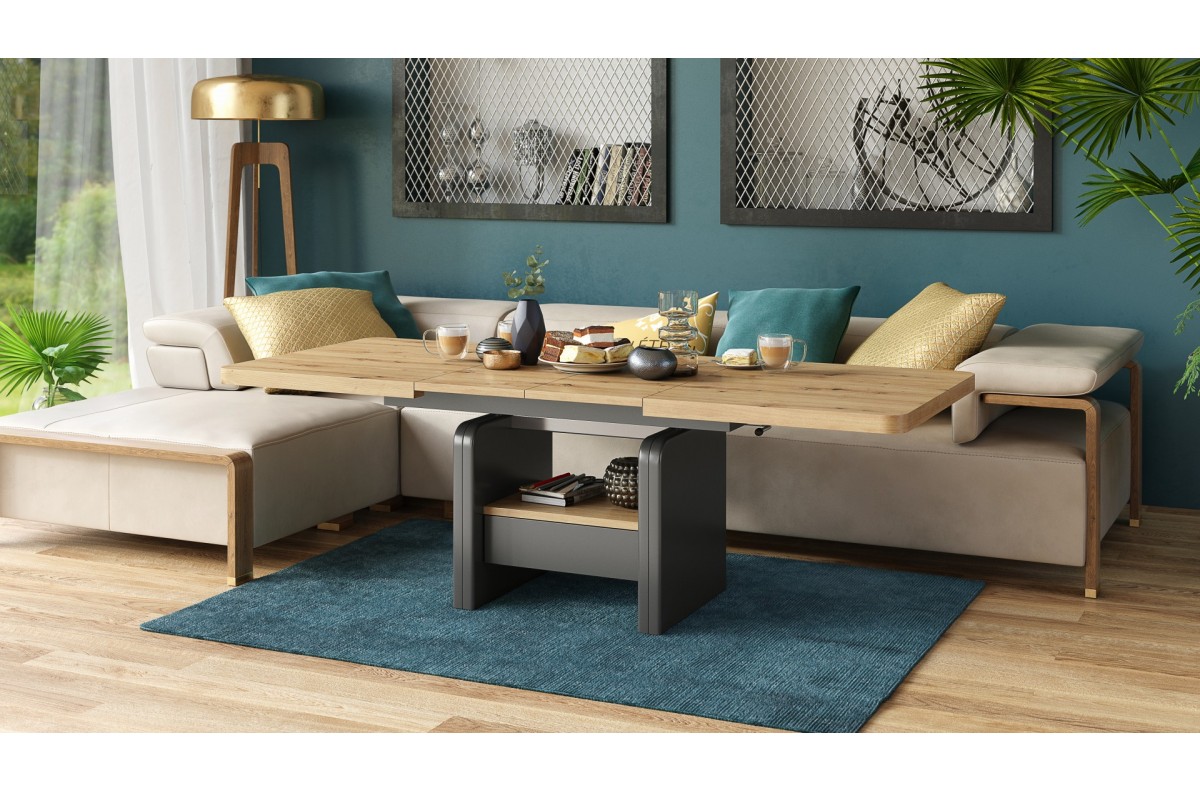 LEXUS Artisan Oak/Antracīta (tumši pelēks) - MODERNS IZGARINĀMS PACEĻAMAIS GALDS — изображение 4
