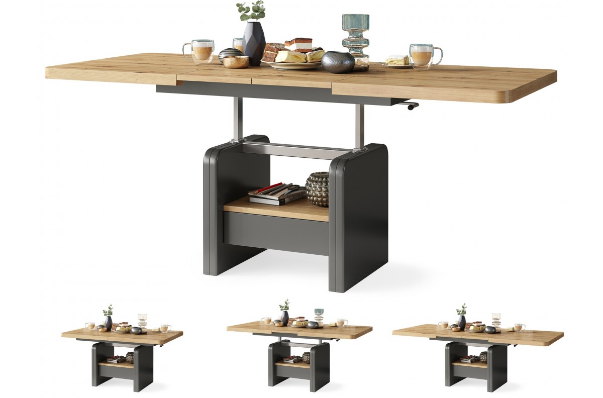 LEXUS Artisan Oak/Antracīta (tumši pelēks) - MODERNS IZGARINĀMS PACEĻAMAIS GALDS