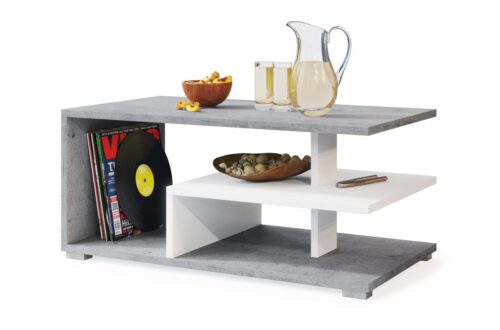 LINK Millennium Concrete/White – MODERNS PELĒKS KAFIJAS GALDIŅŠ AR VIENKĀRŠU PLAUKTU