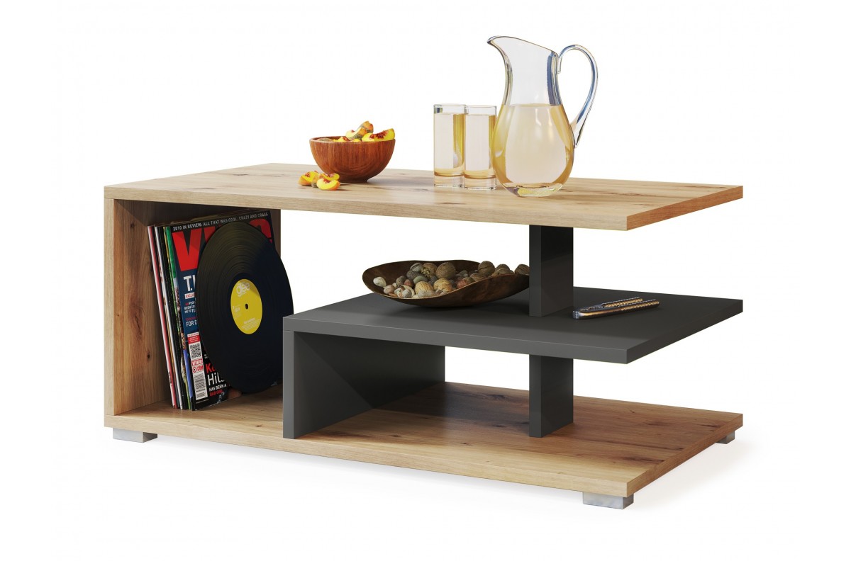 LINK Artisan Oak/Antracīts - MODERNS KAFIJAS GALDIŅŠ AR PLAUKTU