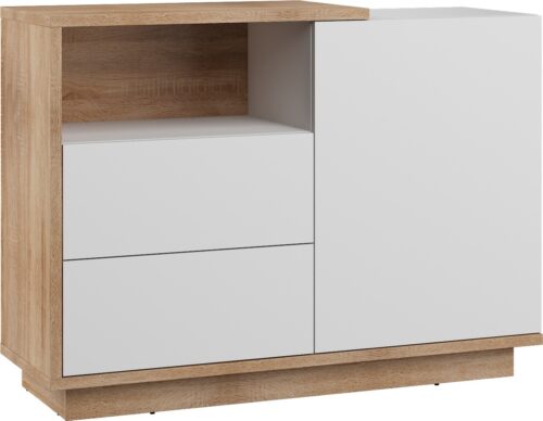 BRITA 03 kumode ar durvīm un plauktu, Sonoma ozols, balti spīdīga