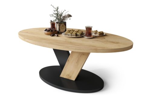 LOVA Craft ozolkoka zelta/melnā tonī – ovāls kafijas galdiņš 110×60 cm moderns kafijas galdiņš