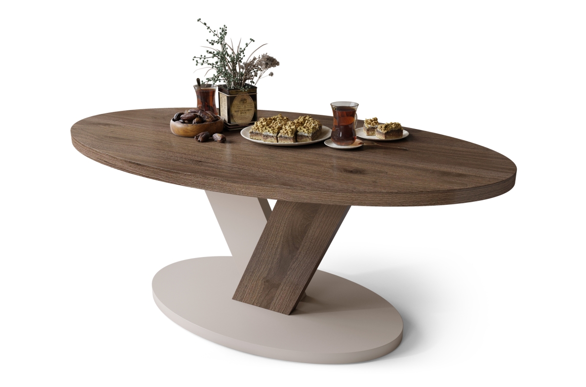 GULTA Eleganta valrieksta/bēša krāsa - OVĀLS kafijas galdiņš 110x60 cm MODERN kafijas galdiņš