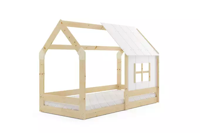 Bērnu mājas gulta ar baldahīnu, izgatavota no dabīga koka 80x160 - Image 5