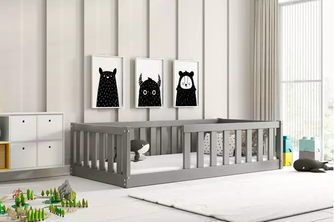 Bella Sima vienvietīga bērnu gulta 80x160 ar matraci, grafīta krāsā