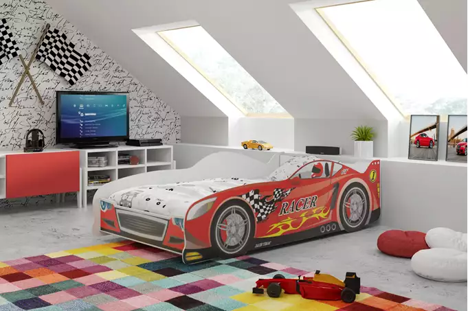 Vienvietīga bērnu gulta "Cars" 80x160, sarkana
