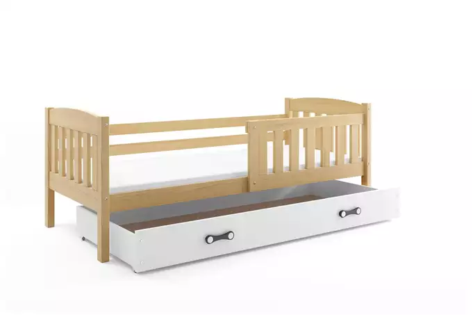 KUBUS vienvietīga bērnu gulta 80x160 ar atvilktni, priede/balta — изображение 4