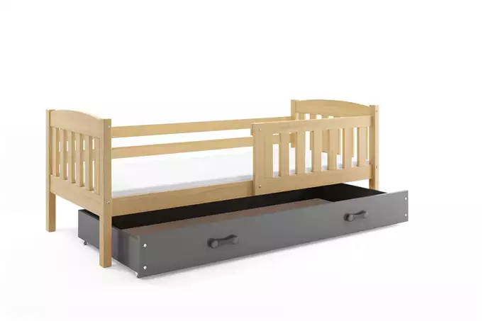 KUBUS vienvietīga bērnu gulta 80x160 ar atvilktni, priede/grafīts — изображение 4