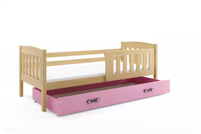 KUBUS vienvietīga bērnu gulta 80x160 ar atvilktni, priede/rozā — изображение 4