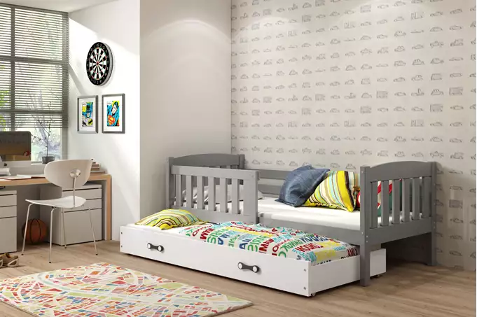 KUBUS bērnu izvelkamā gulta 80x160 с рисунком, графитой/белым