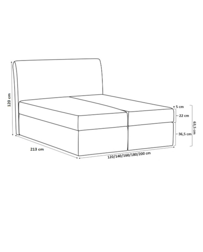 Vienkārša kontinentālā gulta 180x200, polsterēta, matracis, matrača pārvalks, konteiners — 5 attēls