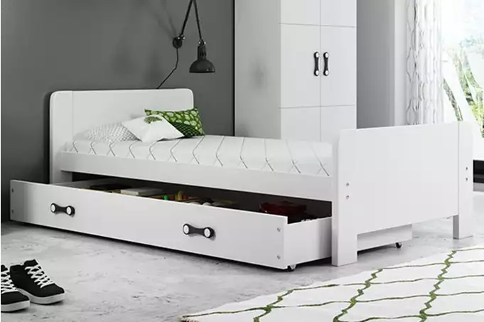 DAREK 80x200 vienvietīga jauniešu gulta ar atvilktni, balta — изображение 5