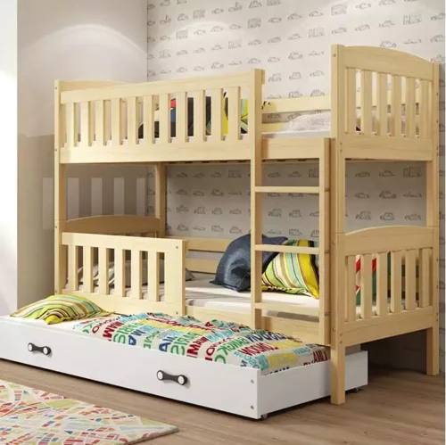 KUBUŚ 3 personu jauniešu gulta 90×200 ar atvilktni, priede/balta