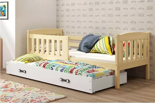 KUBUŚ jauniešu saliekamā gulta 90×200 ar atvilktni, priede/balta