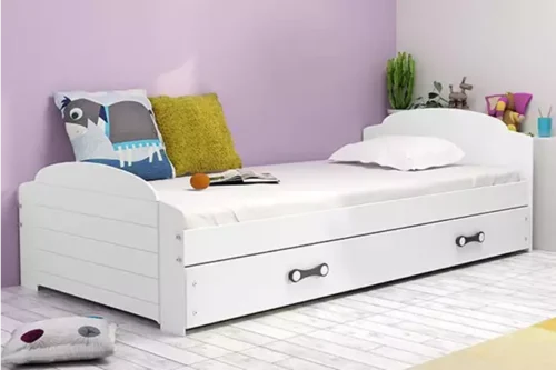 LILI vienvietīga jauniešu gulta 90×200 ar atvilktni, balta