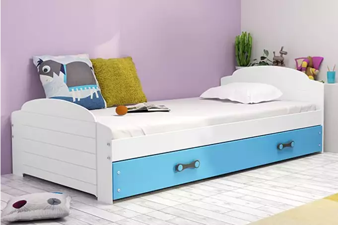 LILI vienvietīga jauniešu gulta 90x200 ar atvilktni, balta/zila