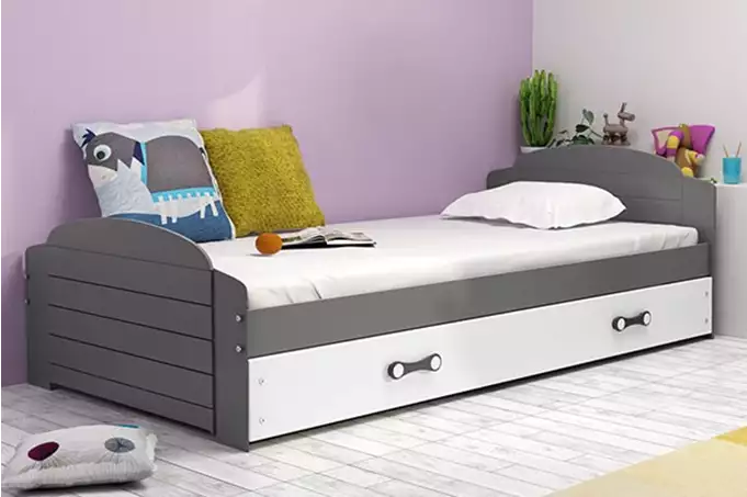 LILI vienvietīga jauniešu gulta 90x200 ar matraci un atvilktni, grafīta/balta
