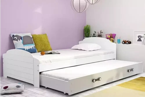 LILI 90X200 jauniešu saliekamā gulta ar matraci un atvilktni, balta