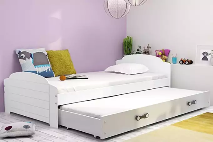 LILI 90X200 jauniešu saliekamā gulta ar matraci un atvilktni, balta